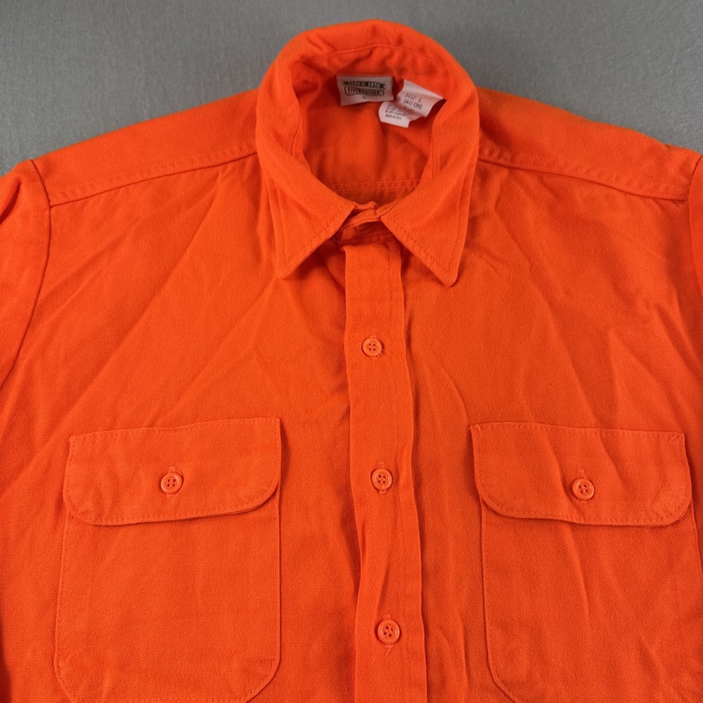 Vintage Five Brother Blaze Orange Shirt Mens L Made in USA Long Sleeve Button Up